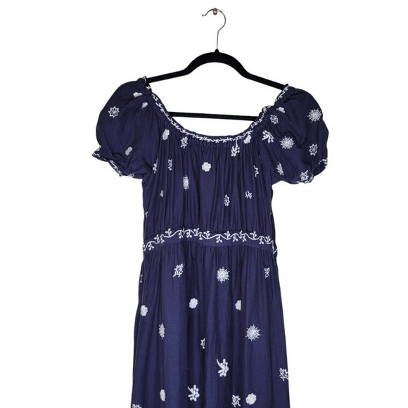 Gretchen Scott Floral Embroidered Midi Dress XS Cottagecore Pockets Empire Waist - Picture 3 of 10